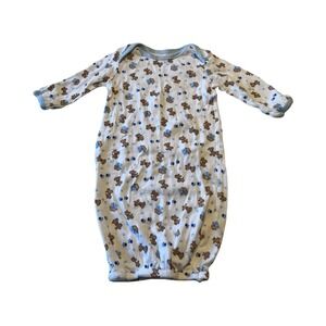 Luvable Friends Baby Sleep Gown 0-6 Months Blue Puppy Dog Paw Print Cotton